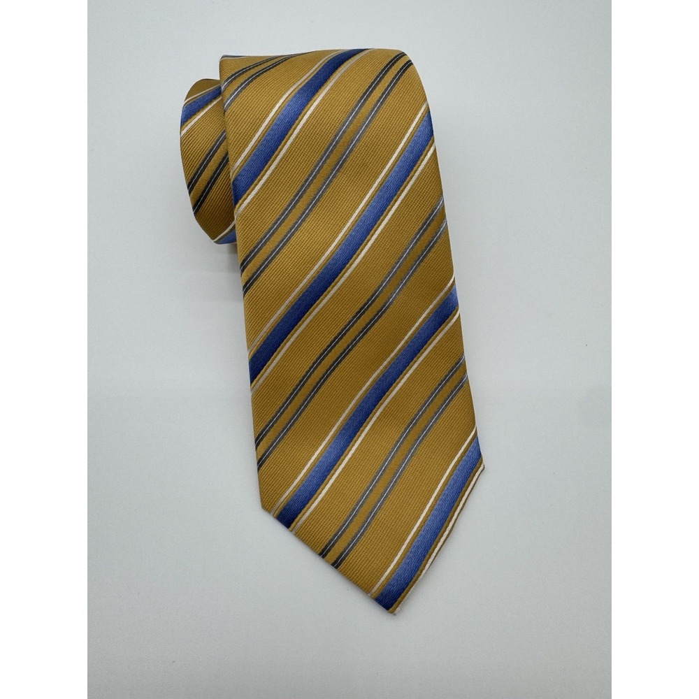 Men's Gold Blue Striped Necktie Classic Repp Stripe Silk Blend Business Tie‎